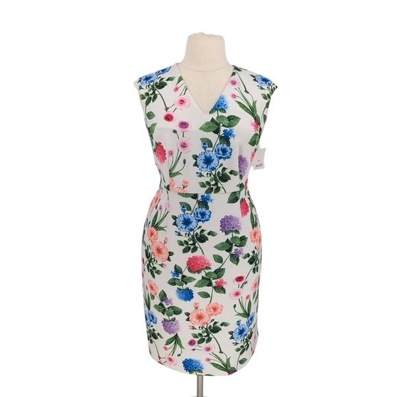 00389 Calvin Klein Floral Sheath Dress White Green size 16W preppy wedding sprin - Picture 1 of 8